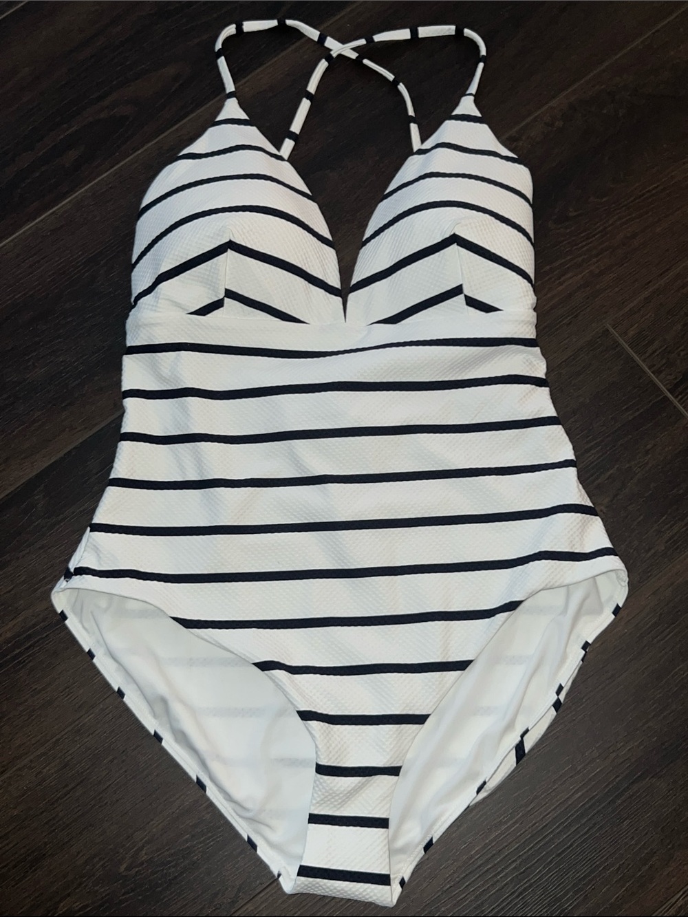 Calia Triangle Strappy Back OP, White/Blue Stripe, Size: 14